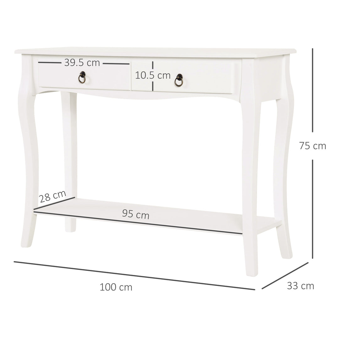 Console Table Modern Sofa Side Desk with Storage Shelves Drawers for Living Room Entryway Bedroom Ivory White