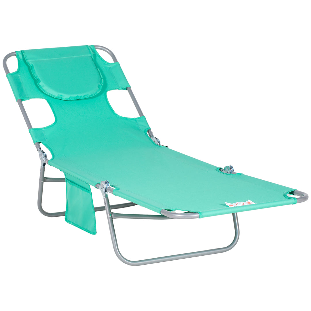 Beach Chaise Lounge with Face Cavity &amp; Arm Slots, Portable Sun Lounger, Reclining Lounge Chair for Patio Garden Beach Pool, Green