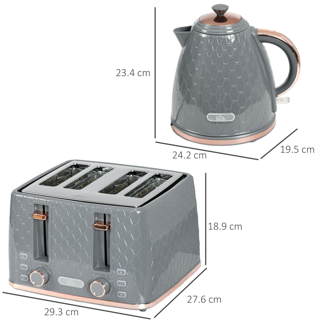 Fast Boil Kettle & 4 Slice Toaster Set, Kettle and Toaster with 7 Browning Controls, Crumb Tray, 1.7L 3000W - Grey