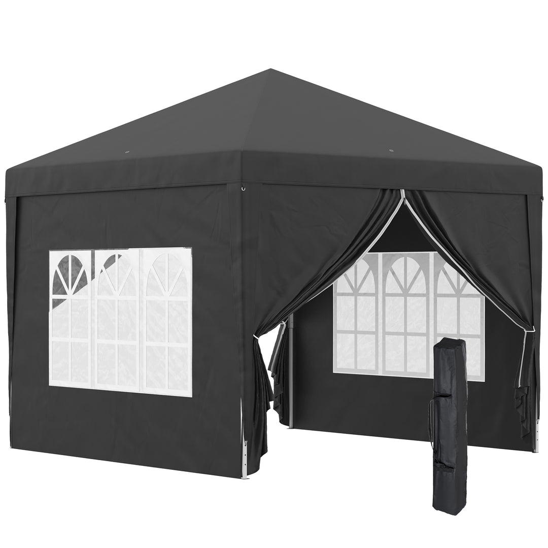 Outsunny 3 x 3 Meters Pop Up Water Resistant Gazebo Wedding Camping Party Tent Canopy Marquee with Carry Bag and 2 Windows, Black