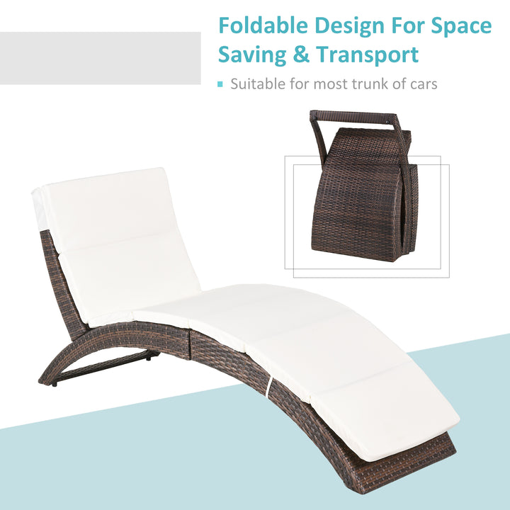 Outsunny Garden Patio Rattan Wicker Folding Sun Lounger Recliner Bed Chair with Cushion for Outdoor, Mixed Brown, White