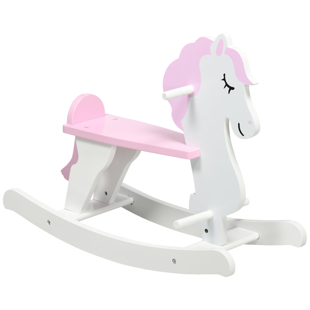 Kids Wooden Rocking Horse, Ride On Toy w/  Handlebar, Foot Pedal, Traditional Rocker Furniture for 1-3 Years, Pink