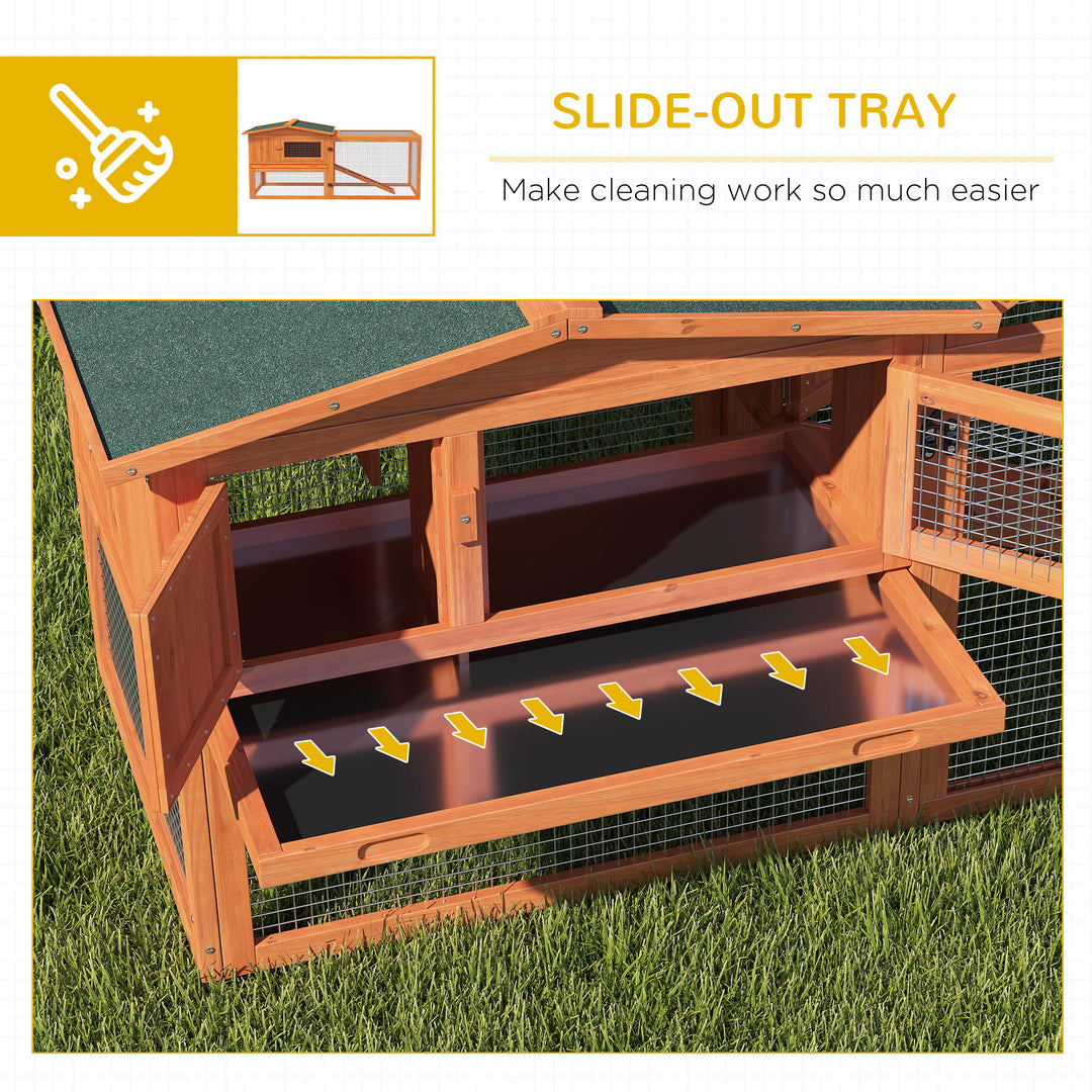 PawHut Rabbit Hutch and Run Outdoor Bunny Cage Wooden Guinea Pig Hide House with Sliding Tray, Hay Rack, Ramp, 156 x 58 x 68cm