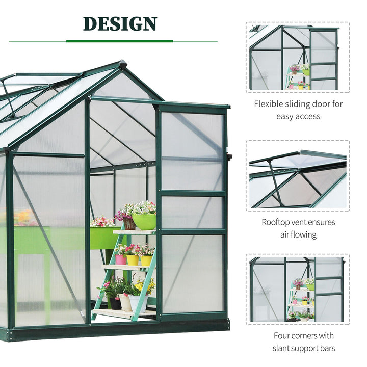 Large Walk-In Greenhouse Aluminium Frame Greenhouse Garden Plants Grow Galvanized Base w/ Slide Door, 6 x 8 ft