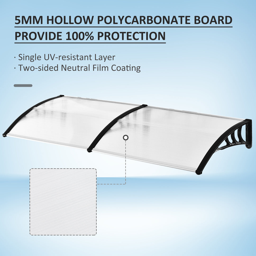 75 x 195 cm Curved Door Window Awning Canopy, Polycarbonate Cover Front Door Outdoor Patio, UV Rain Snow Protection Shelter, Clear