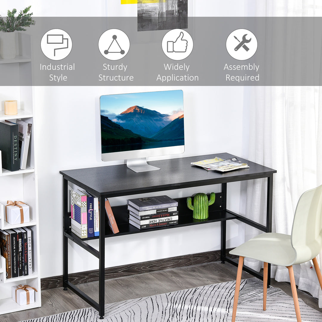 Computer Desk w/ Storage Shelf Adjustable Feet Metal Frame Home Office Laptop Study Writing Workstation Table Black