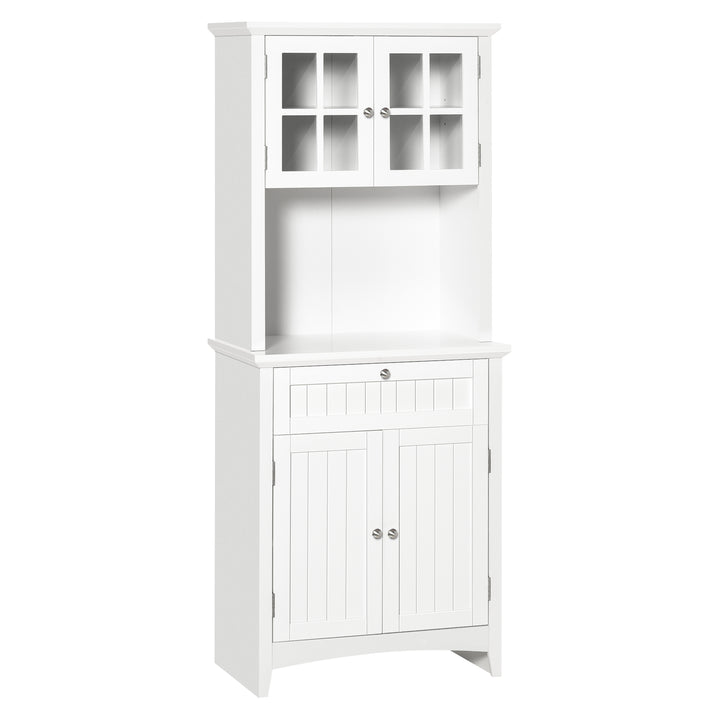 Kitchen Buffet and Hutch Wooden Storage Cupboard w/ Framed Glass Door, Drawer, Space for Dining and Living Room, 68.6W x 40D x 164Hcm, White