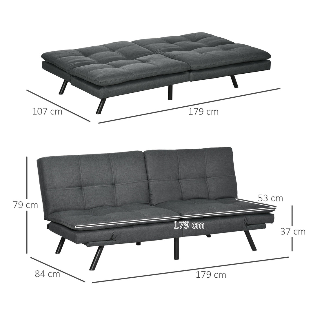 Tufted 3 Seater Sofa Bed, Upholstered Click Clack Sofa Bed with Adjustable Armrests and Backrest for Living Room and Bedroom, Grey