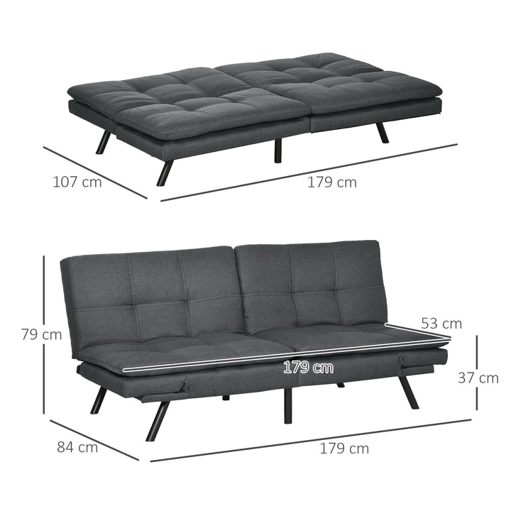 Tufted 3 Seater Sofa Bed, Upholstered Click Clack Sofa Bed with Adjustable Armrests and Backrest for Living Room and Bedroom, Grey