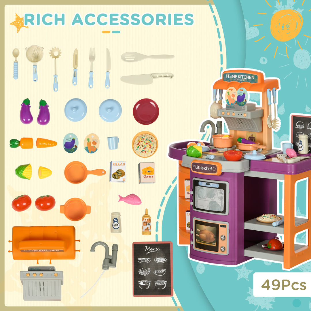 Toy Kitchen, 49 Pieces Kids Play Kitchen, Children Trolley, with Sound and Light