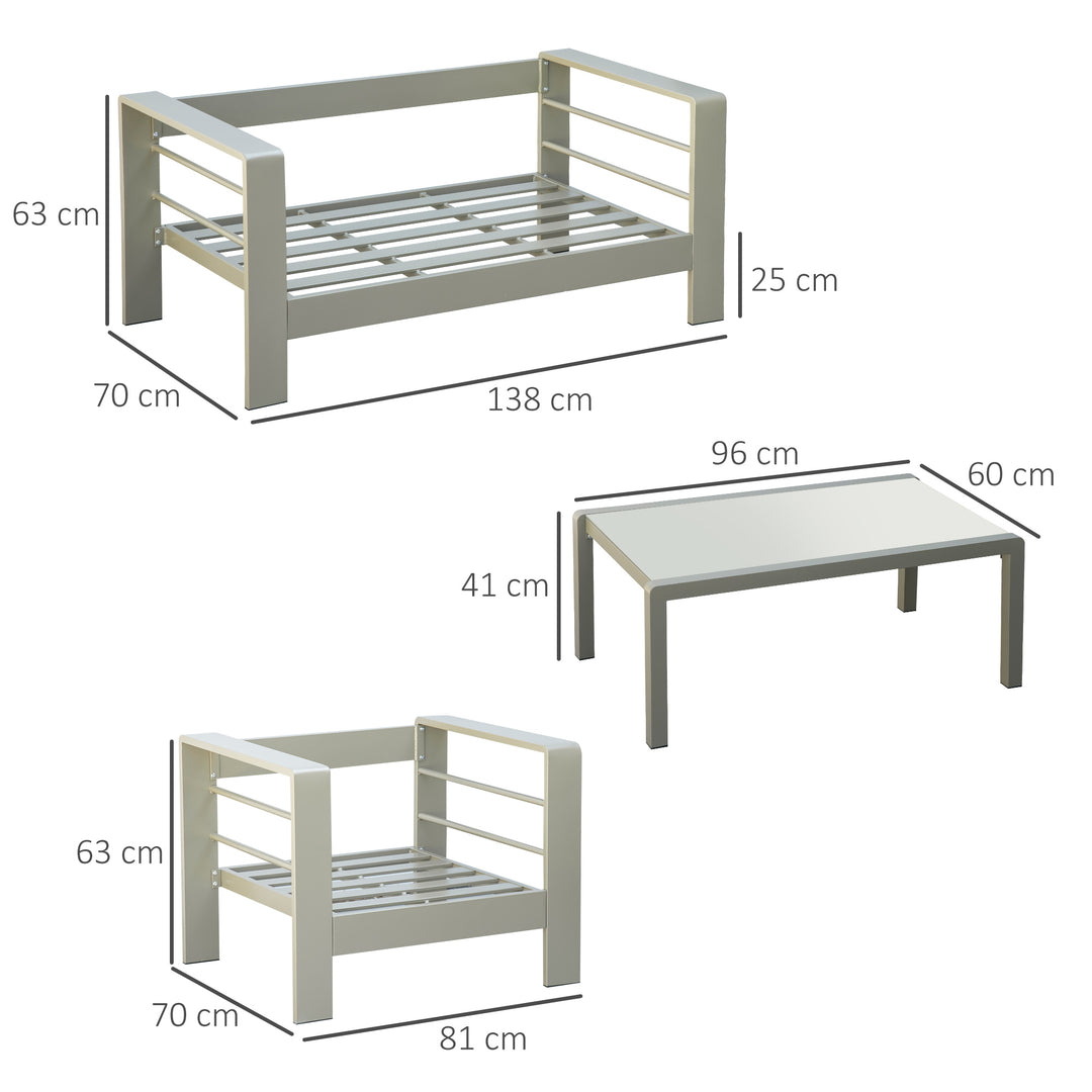 4 Pieces Outdoor Garden Furniture Set, Aluminium Frame Backyard Furniture w/ Thick Padded Cushioned Loveseat Glass Top Table Champagne Gold