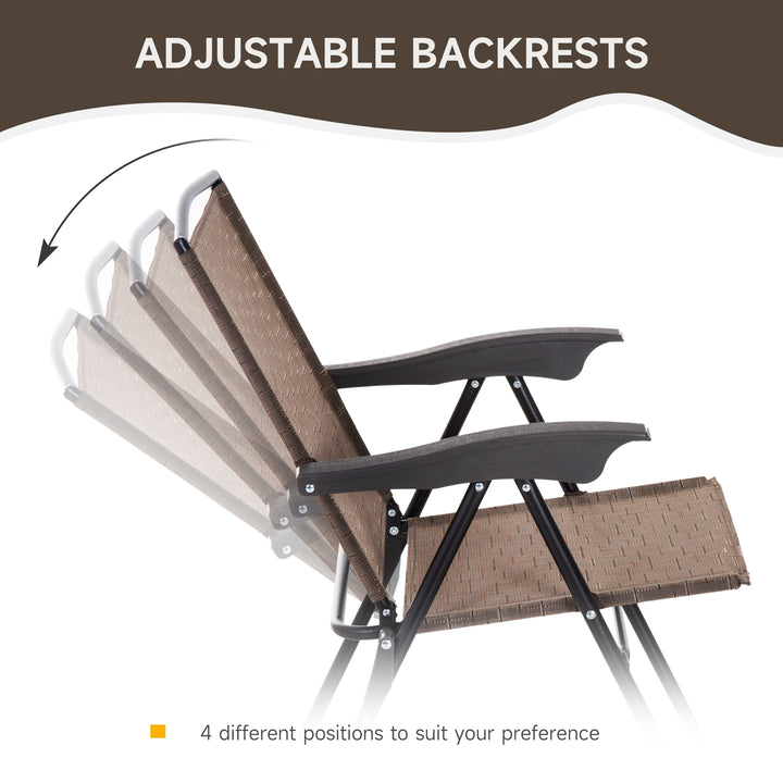 Outsunny 3 Piece Patio Furniture Garden Bistro Set Outdoor 2 Folding Chairs 1 Tempered Glass Table  Adjustable Backrest Metal - Brown