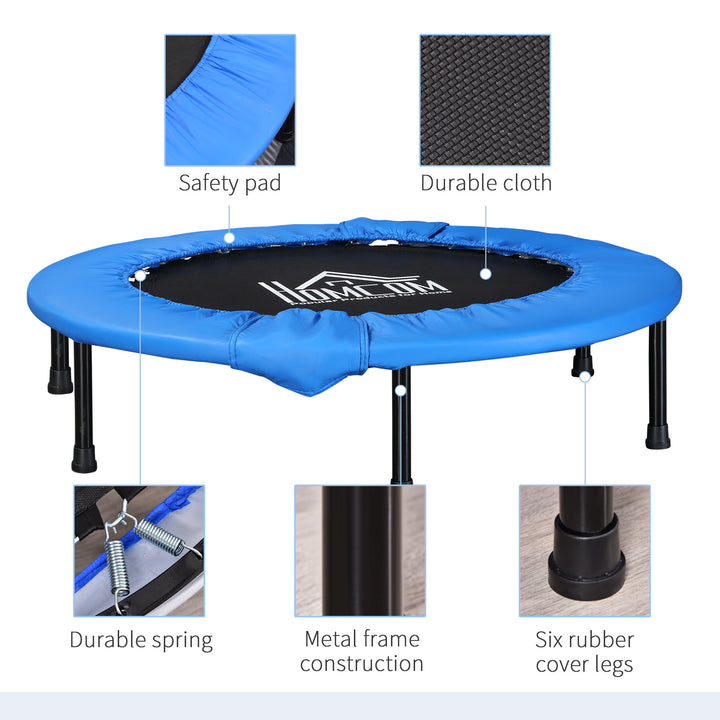 Soozier Φ96cm Foldable Mini Fitness Trampoline Home Gym Yoga Exercise Rebounder Indoor Outdoor Jumper w/ Safety Pad, Blue and Black