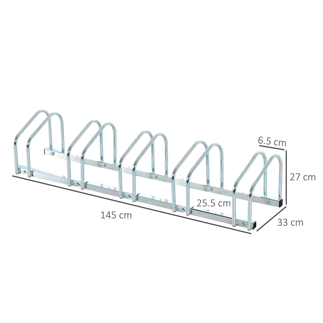 HOMCOM Bike Stand Parking Rack Floor or Wall Mount Bicycle Cycle Storage Locking Stand (5 Racks, Silver)