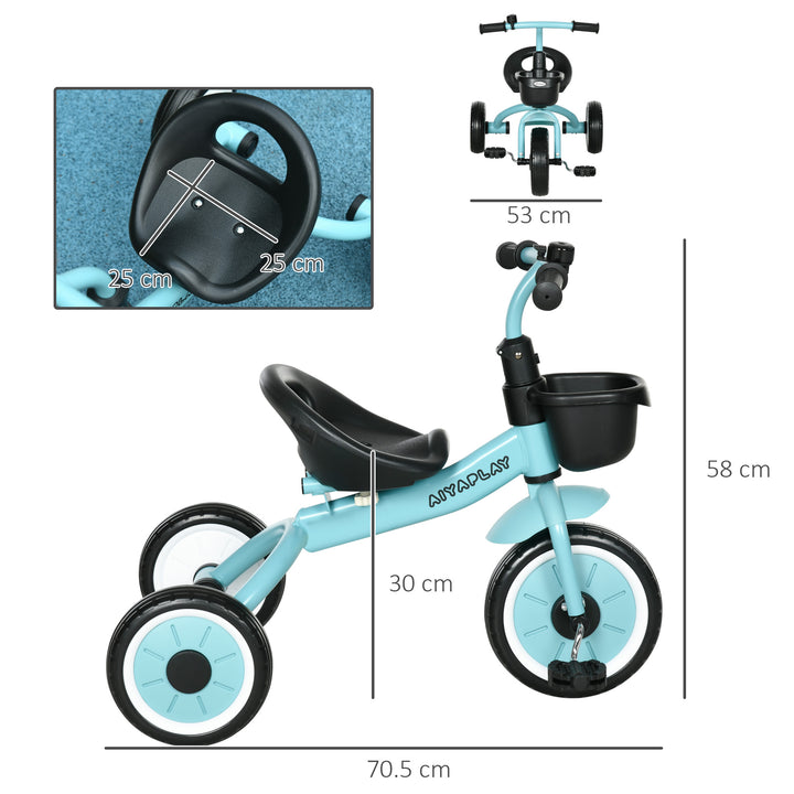 Kids Trike, Tricycle, with Adjustable Seat, Basket, Bell, for Ages 2-5 Years - Blue