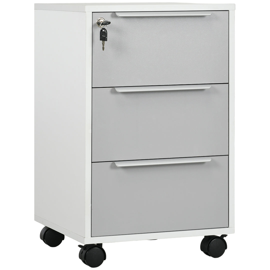 HOMCOM 3-Drawer Locking File Cabinet Mobile Chest of Drawers Side Table on Wheels for Home Office, Bedroom and Living room