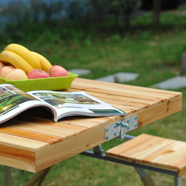 Portable Folding Camping Picnic Table Party Field Kitchen Outdoor Garden BBQ Chairs Stools Set Wooden Wood