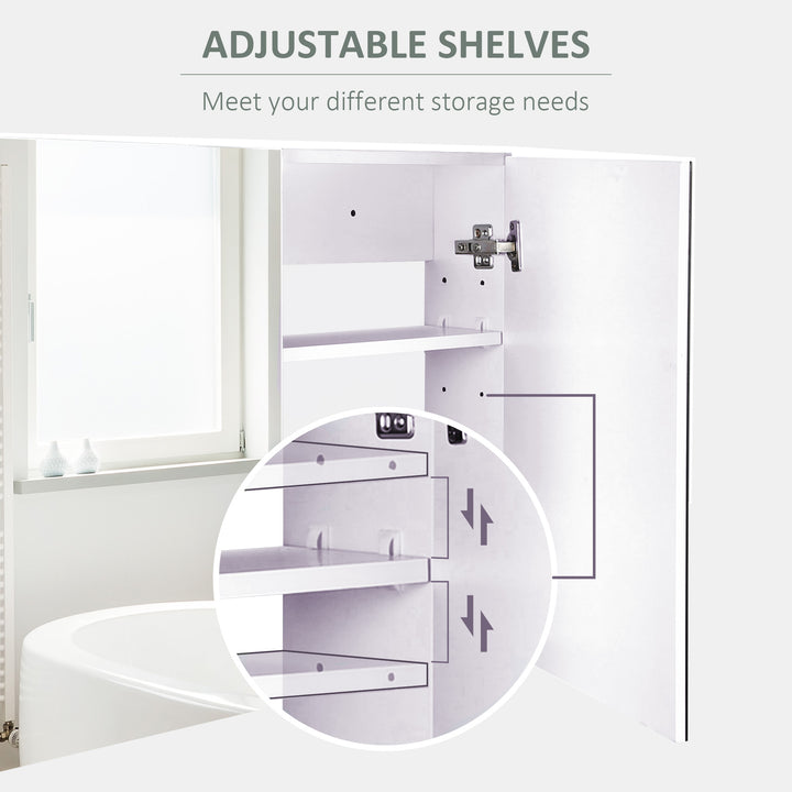 Double Door Wall Mounted Glass Mirror Cabinet Modern Storage Unit Bathroom Shelf Organiser Waterproof Wooden Frame 80Lx60Hx15D(cm)