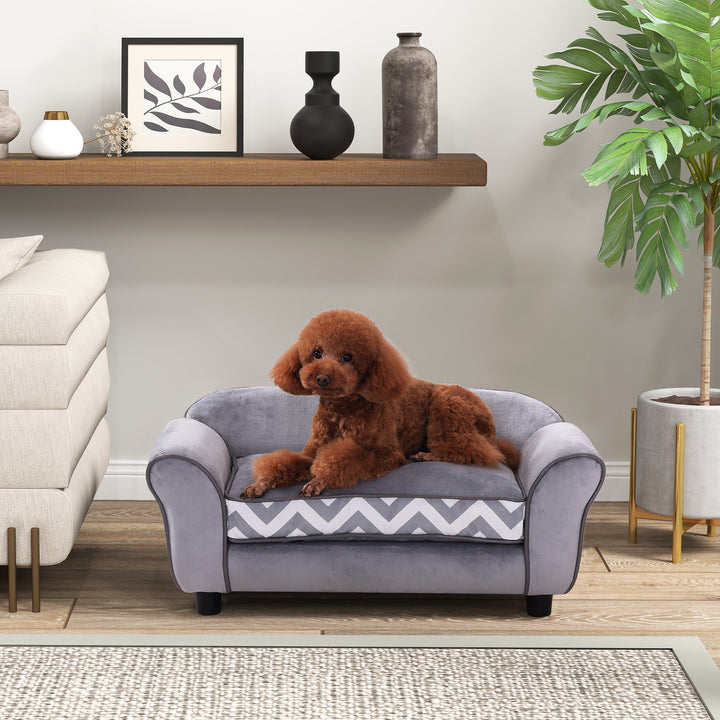 Dog Sofa Bed for XS-Sized Dogs, Cat Sofa with Soft Cushion, Pet Chair Lounge with Washable Cover, Removable Legs, Wooden Frame - Grey