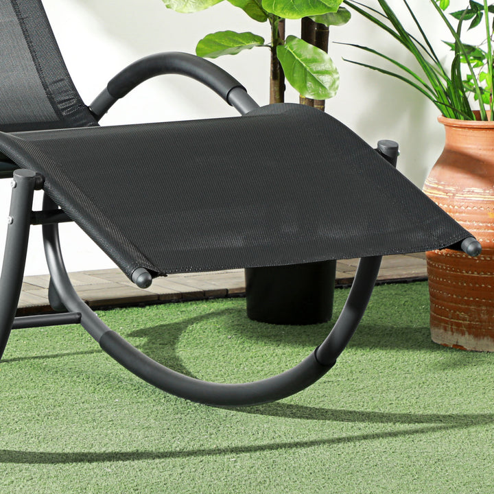 Outsunny Garden Rocking Chair Patio Texteline Rocking Lounge Chair Zero Gravity Rocker Outdoor Patio Garden Recliner Seat w/ Padded Pillow - Black