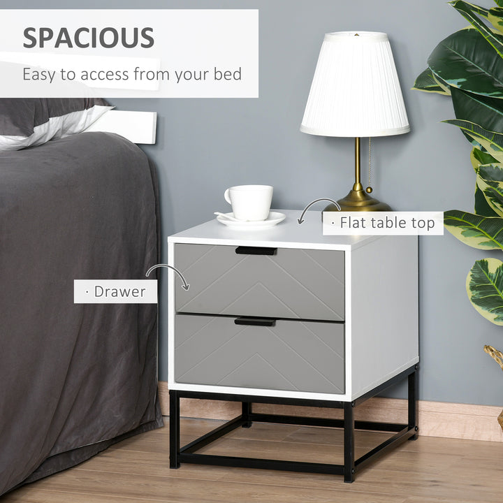 Bedside Cabinet with 2 Drawer Storage Unit, Unique Shape Bedroom Table Nightstand with Metal Base, for Living Room, Study Room, Dorm