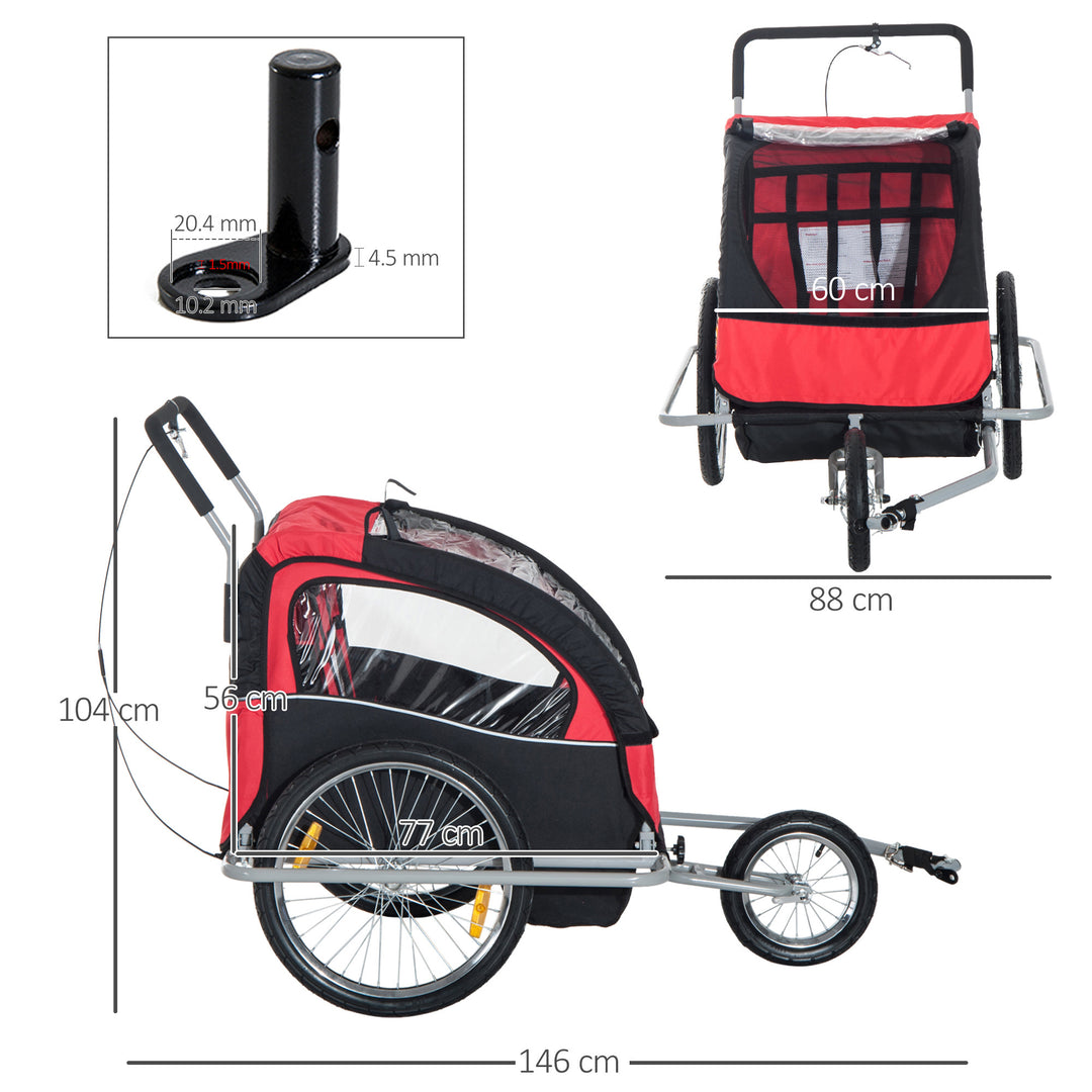 Collapsible Bike Trailer 2-Seater for Baby Bicycle with Pivot Wheel Suitable For 18 Month + Child(Black and Red)