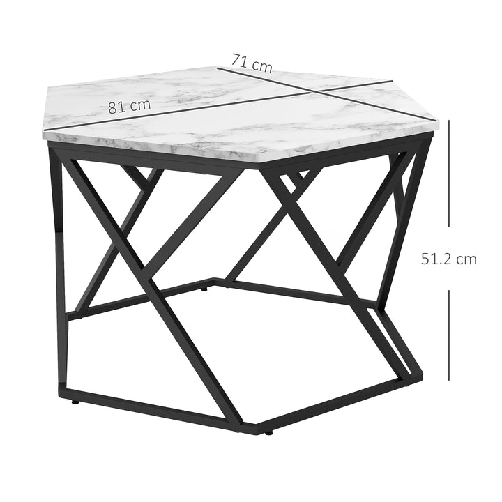 Coffee Table with High Gloss Marble Tabletop, Modern Cocktail Table with Steel Frame for Living Room, White