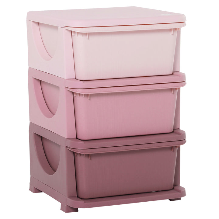 Kids Storage Units with Drawers 3 Tier Chest Vertical Dresser Tower Toy Organizer for  Nursery Playroom Kindergarten Pink