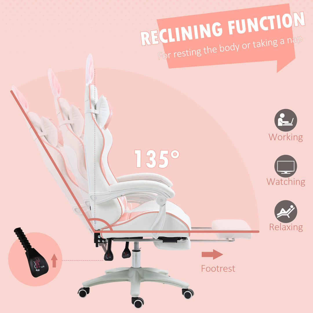 Vinsetto Racing Gaming Chair, Reclining PU Leather Computer Chair with Removable Rabbit Ears, Pink