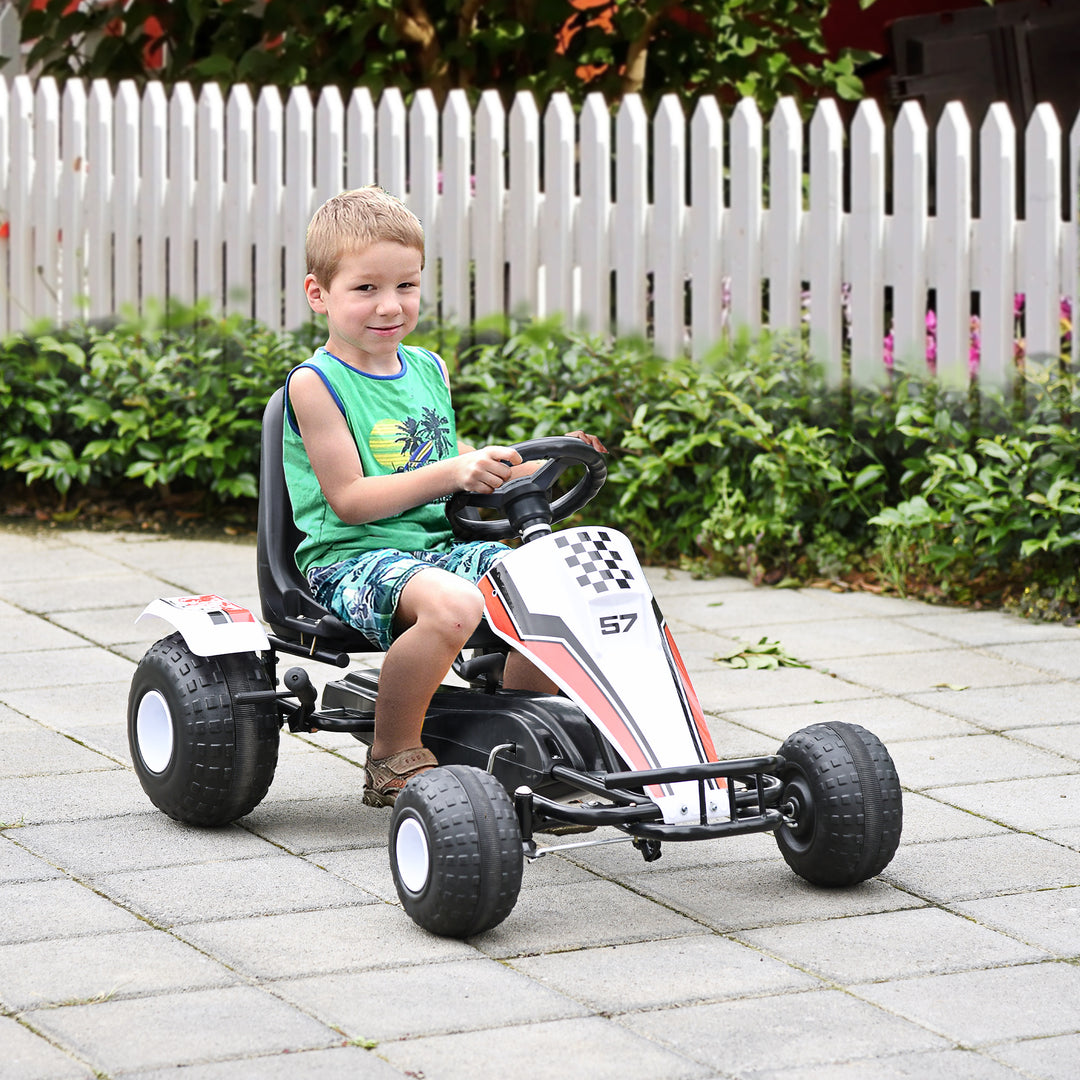 Kids Adjustable Seat PP Pedal Go-Kart White/Red