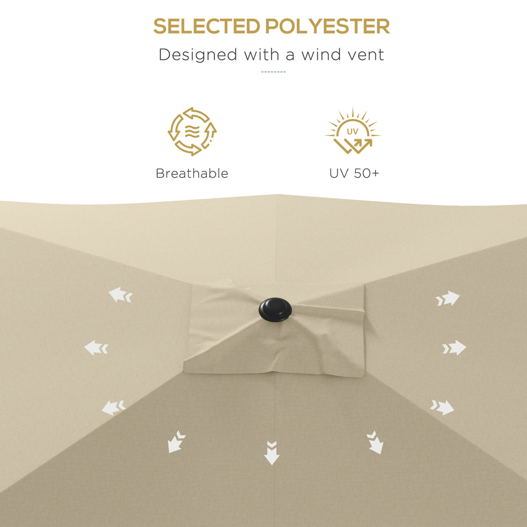 Outsunny 2 x 3m Garden Parasol Umbrella, Rectangular Market Umbrella Patio, Outdoor Table Umbrellas with Crank &amp; Push Button Tilt, Cream White