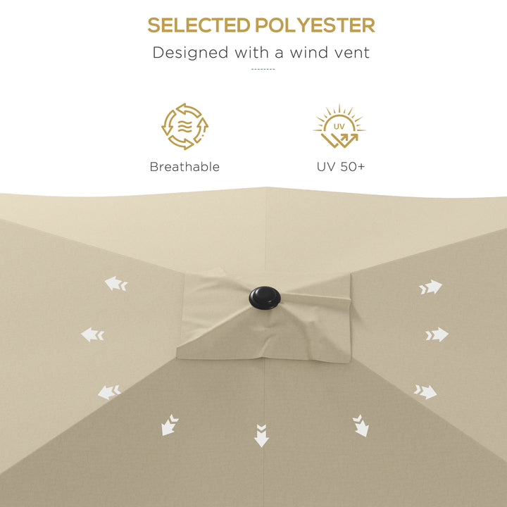 Outsunny 2 x 3m Garden Parasol Umbrella, Rectangular Market Umbrella Patio, Outdoor Table Umbrellas with Crank &amp; Push Button Tilt, Cream White