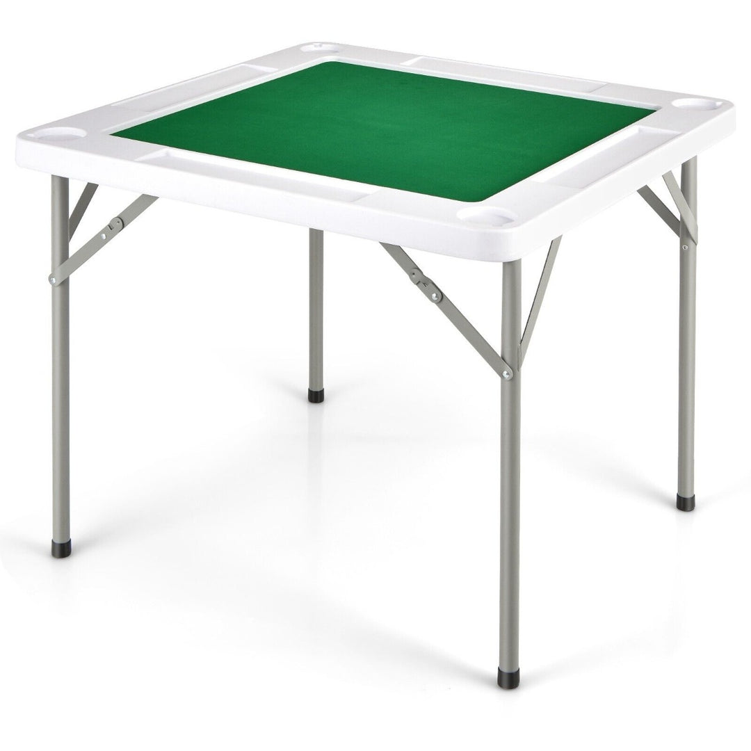 Folding Square Mahjong Table with 4 Cup Holders and Chip Grooves