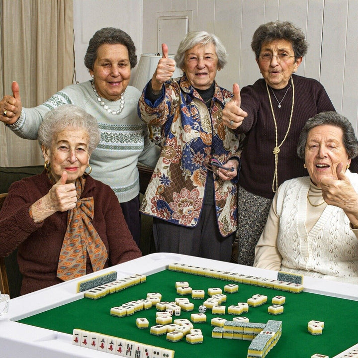 Folding Square Mahjong Table with 4 Cup Holders and Chip Grooves