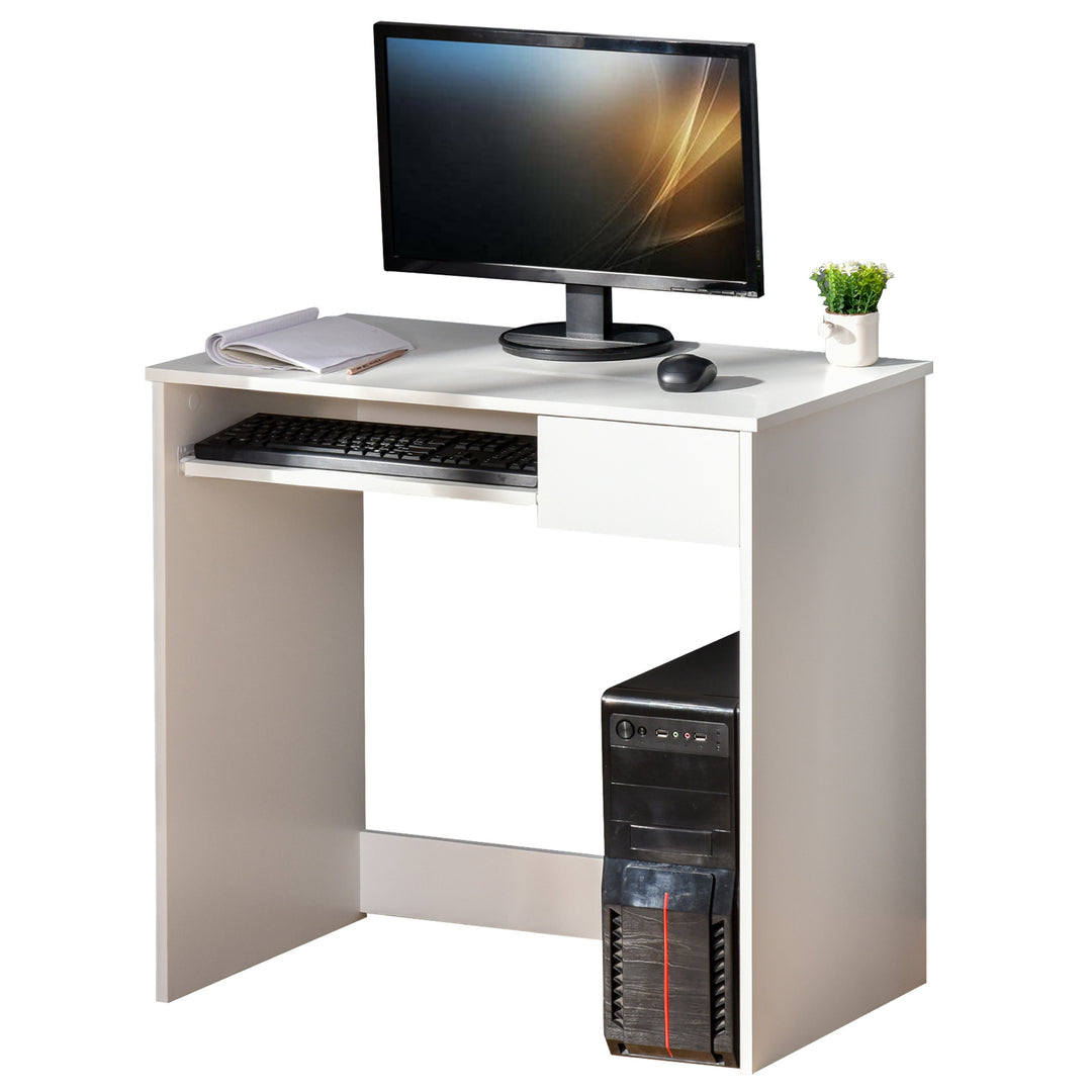 Compact Small Computer PC Table with Keyboard Tray Drawer Study Office Working Gaming  Writing Desk, White