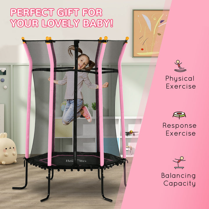 HOMCOM 5.2FT / 63 Inch Kids Trampoline With Enclosure Net Mini Indoor Outdoor Trampolines for Child Toddler Age 3 - 10 Years Pink