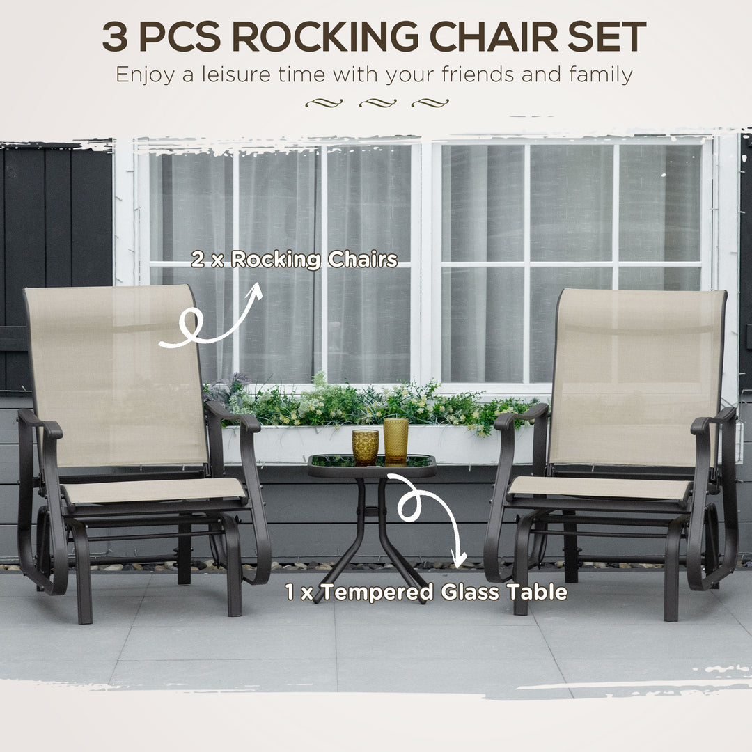 Gliding Chair &amp; Tea Table Set withTempered Glass Tabletop - Khaki
