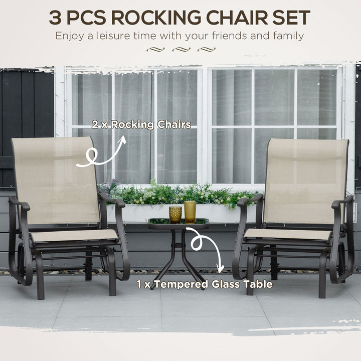 Gliding Chair &amp; Tea Table Set withTempered Glass Tabletop - Khaki