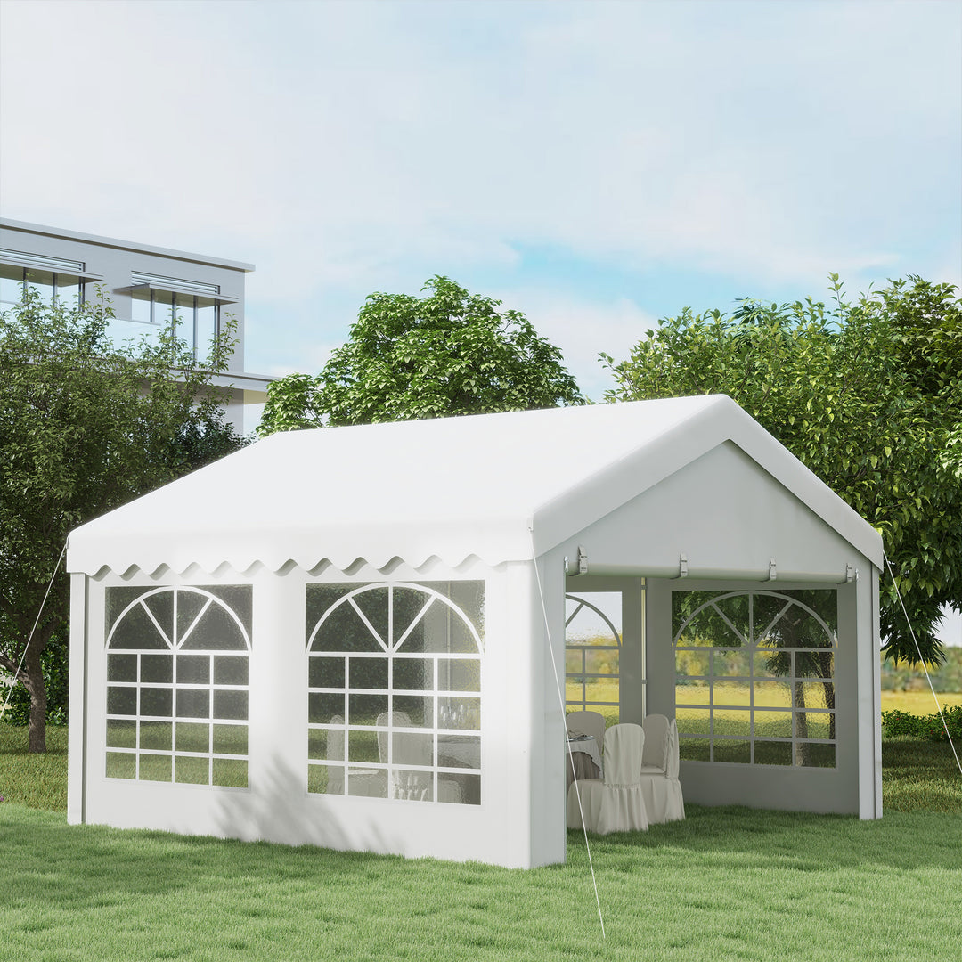 Outsunny 4m x 4 m Party Tents Portable Carport Shelter with Removable Sidewalls & Double Doors, Heavy Duty Party Tent Car Canopy