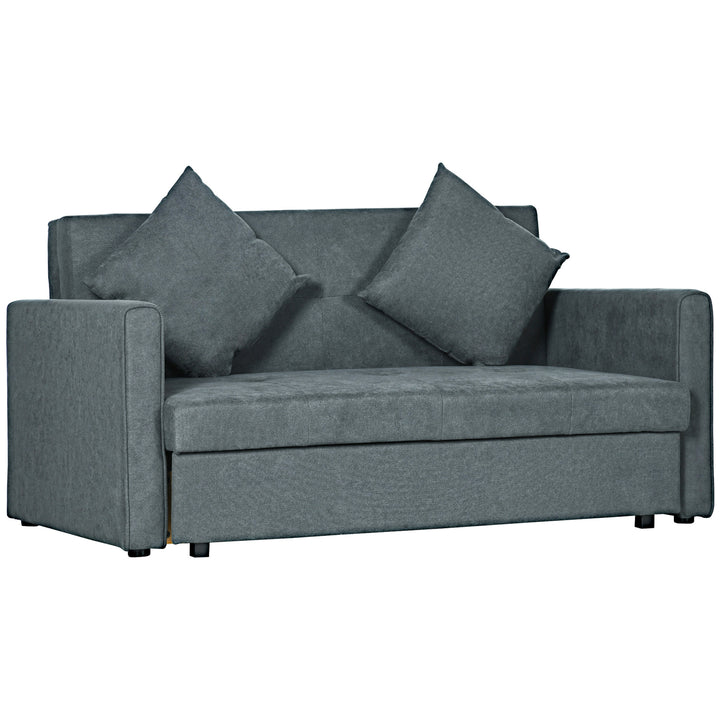 2 Seater Sofa Bed, Convertible Bed Settee, Modern Fabric Loveseat Sofa Couch w/ 2 Cushions, Hidden Storage for Guest Room, Dark Grey