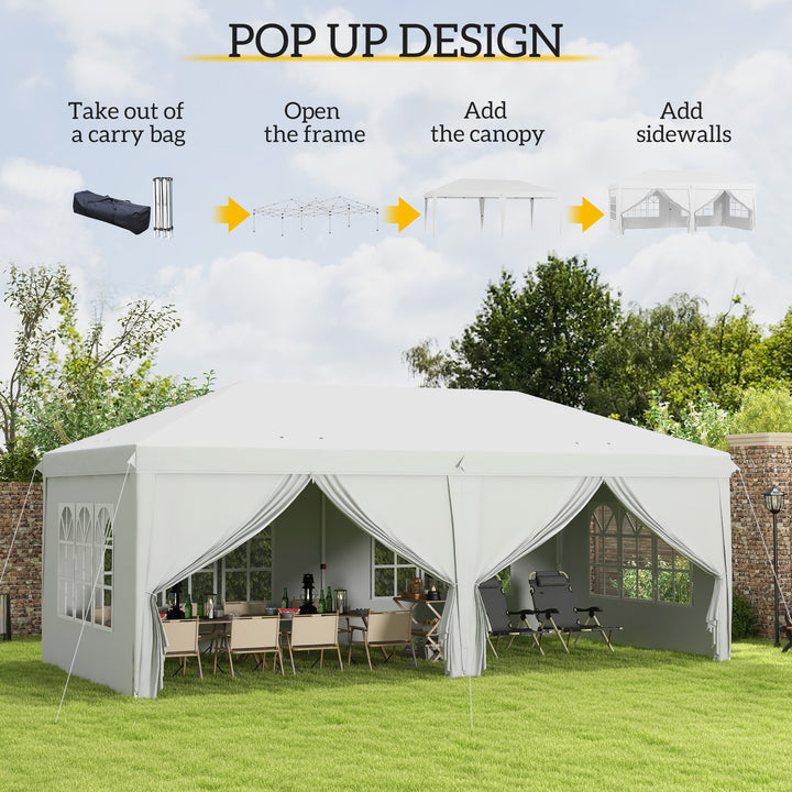 3 x 6 m Pop Up Gazebo with Sides and Windows, Height Adjustable Party Tent with Storage Bag for Garden, Camping, Event, Brown