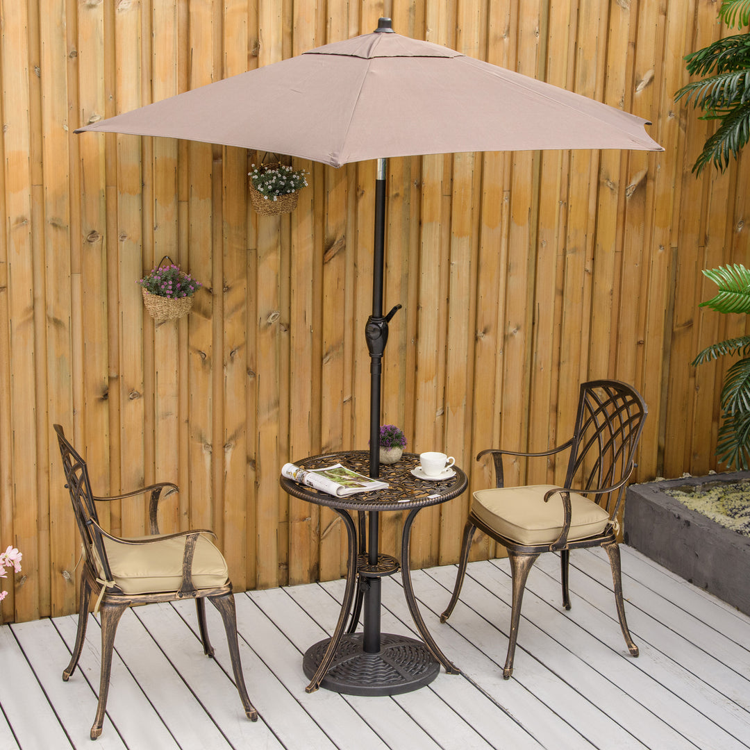 Outsunny 3 Piece Cast Aluminium Garden Bistro Set for 2 with Parasol Hole, Outdoor Coffee Table Set with Cushions - Bronze