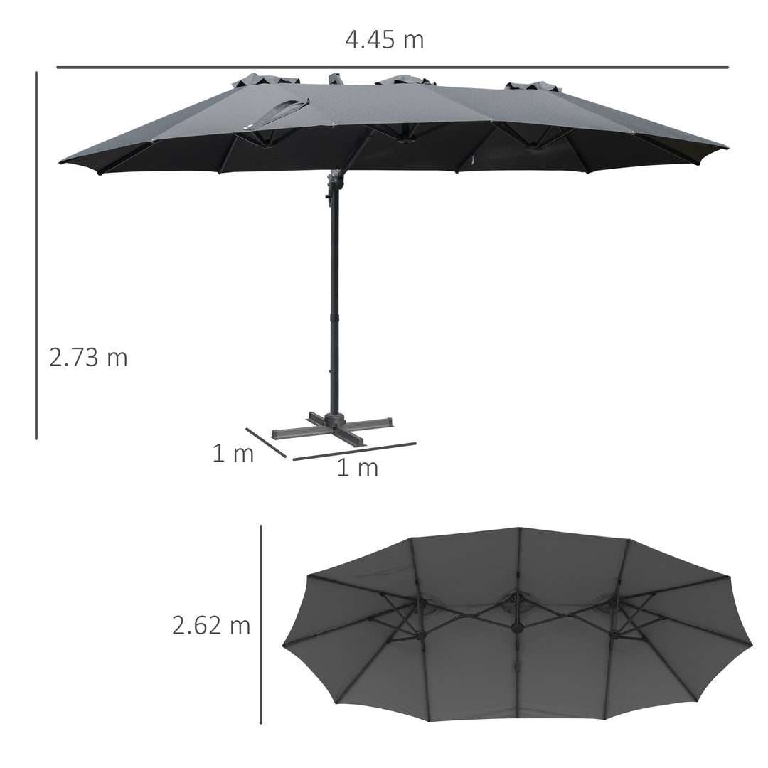 4.5 m Patio Cantilever Roma Parasol, Large Double-Sided Rectangular Garden Umbrella with Crank Handle, 360° Cross Base for Bench, Outdoor