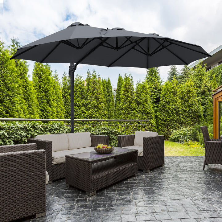 4.5 m Patio Cantilever Roma Parasol, Large Double-Sided Rectangular Garden Umbrella with Crank Handle, 360° Cross Base for Bench, Outdoor