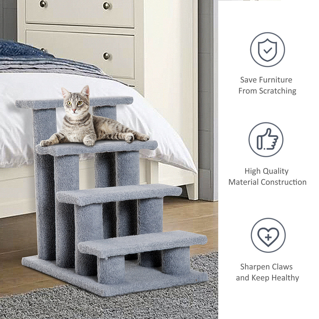 PawHut Pet Stairs 4 Steps for Sofa Tall Bed Dog Cat Little Older Animal Climb Ladder Portable Pet Access Assistance 63.5x43x60cm Grey