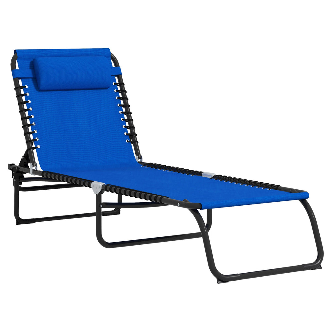 Outsunny Folding Sun Lounger Beach Chaise Chair Garden Reclining Cot Camping Hiking Recliner with 4 Position Adjustable Back - Blue