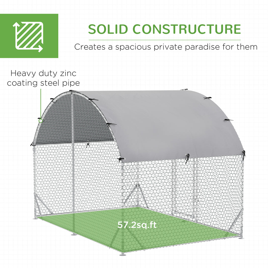 PawHut Walk In Chicken Run Galvanized Chicken Coop Hen Poultry House Cage Rabbit Hutch Pet Playpen Backyard with Water-Resist Cover, 2.8 x 1.9 x 2m