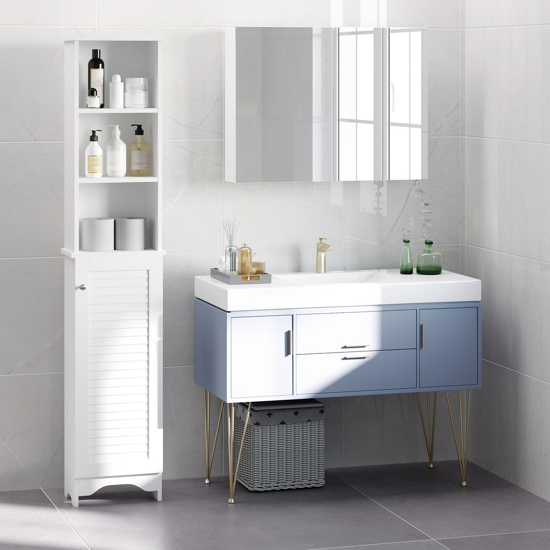 Freestanding Tallboy Bathroom Storage Cabinet w/ 6 Shelves Cupboard Tower Organisation Home Bathroom Furniture White
