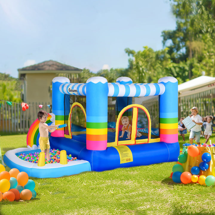 Kids Bouncy Castle House Inflatable Trampoline Water Pool 2 in 1 with Blower for Kids Age 3-12 Rainbow Design 2.9 x 2 x 1.55m