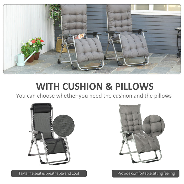 Chair Folding Garden Sun Lounger with Cushion Headrest Dark Grey